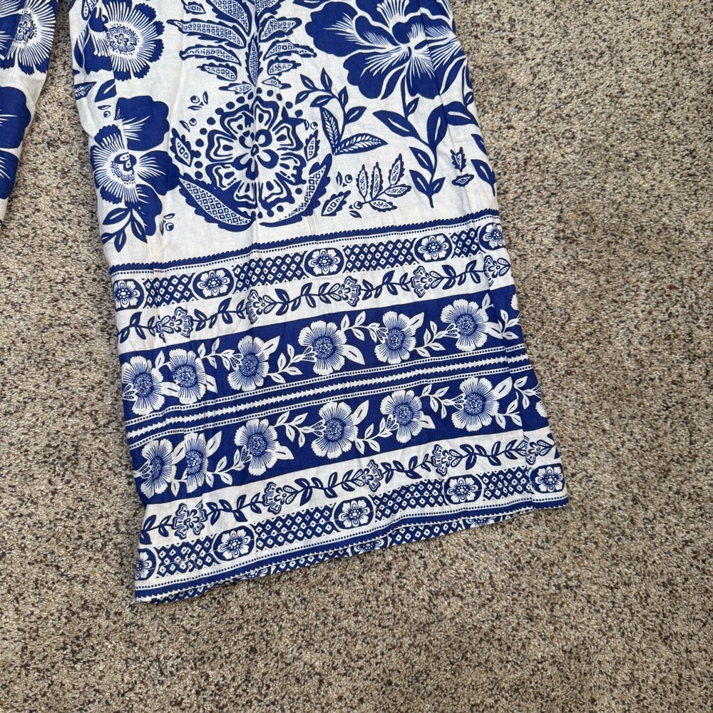 Rachel Zoe Linen Blend Wide Leg Flowy Floral Pants Blue & White Size S Beach - Picture 5 of 13